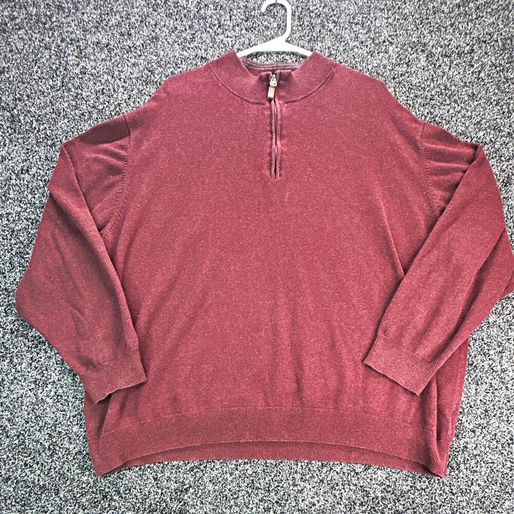 Roundtree & Yorke Mens Big 3X Burgundy Quarter Zip Mock Neck Knit Sweater